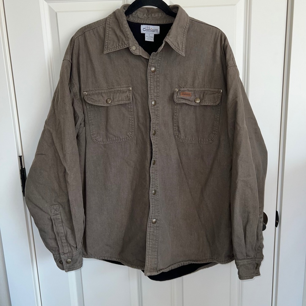 Carhartt Fleece Lined Shirt Jacket Olive‎ Green Size Large Vintage